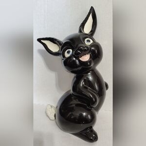 Vintage Redware Pottery Anthropomorphic Black Rabbit Statue  15" Tall Easter‎